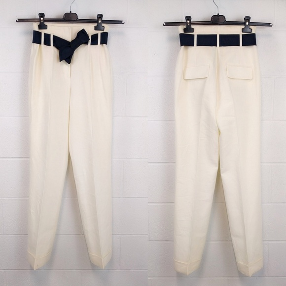 Vintage Pants - Vtg Charles Nolan Linen Paperbag Flare Pant 4 S